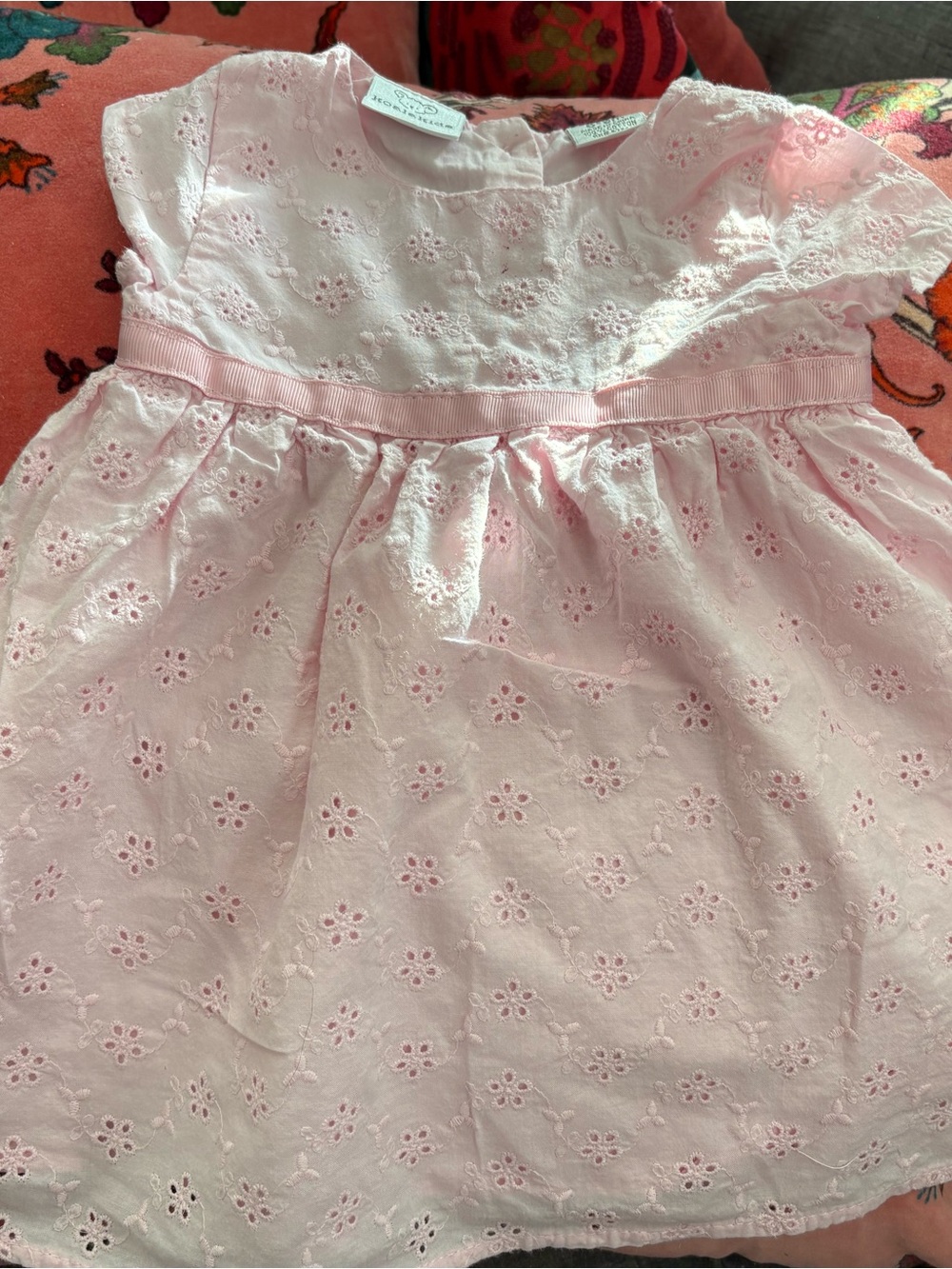 Koala Kids Pale Pink Eyelet Dress with Ribbon Waist